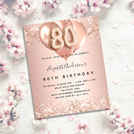 Lámina Budget 80th birthday rose gold balloons invitation