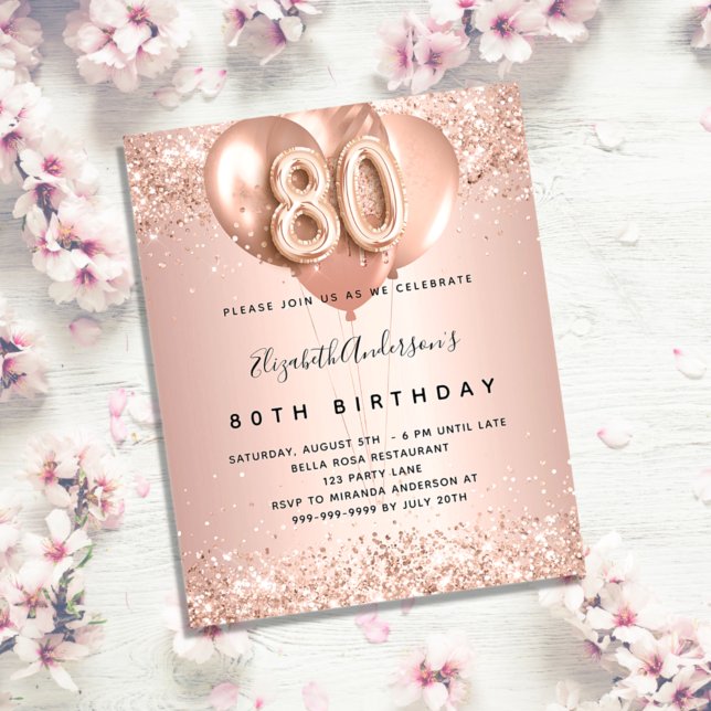 Lámina Budget 80th birthday rose gold balloons invitation (Subido por el creador)