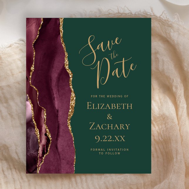 Lámina Budget Agate Burgundy Gold Green Save the Date (Subido por el creador)