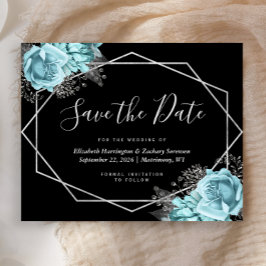 Lámina Budget Aqua Floral Black Wedding Save the Date