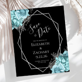 Lámina Budget Aqua Silver Floral Black Save the Date