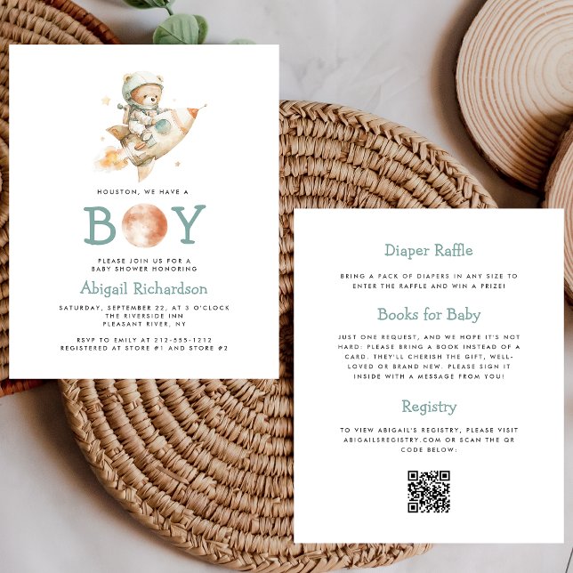 Lámina Budget Astronaut Bear QR Code Boy Baby Shower (Subido por el creador)