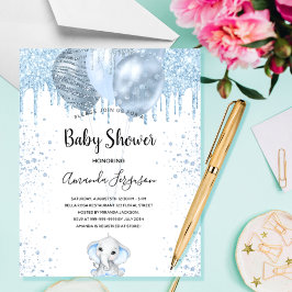 Lámina Budget Baby Shower boy blue elephant invitation