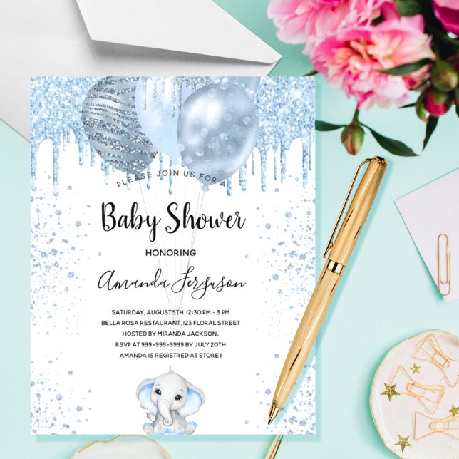 Lámina Budget Baby Shower boy blue elephant invitation (Subido por el creador)