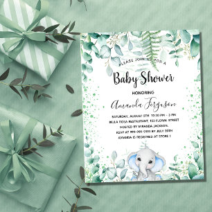 Lámina Budget Baby Shower elephant eucalyptus invitation