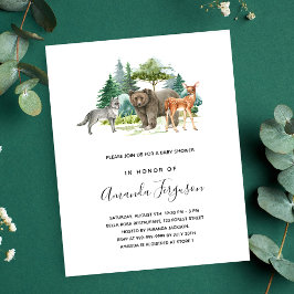 Lámina Budget baby shower woodland forest animals bear