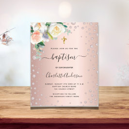 Lámina Budget baptism floral rose gold pink girl elegant