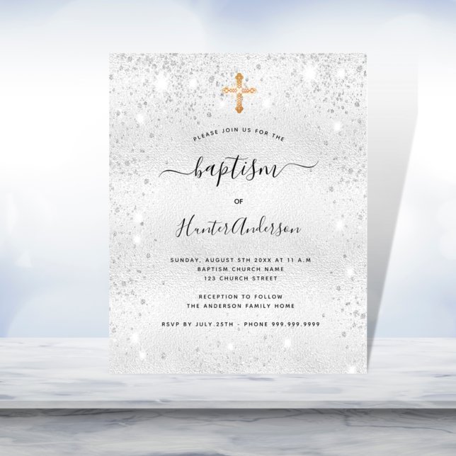 Lámina Budget baptism silver glitter adult invitation (Subido por el creador)