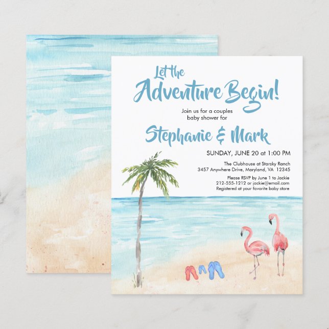 Lámina Budget Beach Ocean Surf Adventure Baby Shower (Anverso / Reverso)