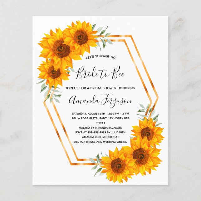 Lámina Budget Bee Bridal ducha girasoles miel abejas (Anverso)