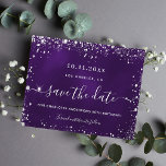 Lámina Budget birthday purple silver glitter save date<br><div class="desc">A glamorous Save the Date card for a 50th (or any age) birthday party. A purple uneven colored background. Decorated with faux silver glitter dust. The text: Save the Date is written with a large trendy hand lettered style script.</div>