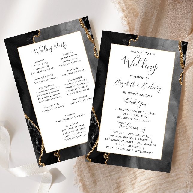 Lámina Budget Black Gold Agate Wedding Program (Subido por el creador)