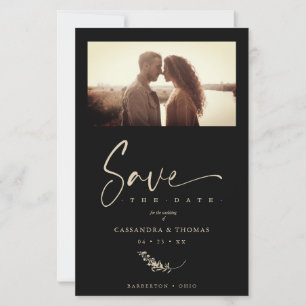 Lámina Budget Black Trendy Branches Wedding Photo Couple