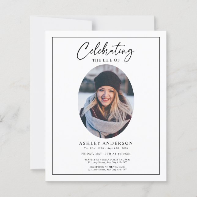 Lámina Budget Black White Celebration of Life Funeral (Anverso)