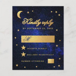 Lámina Budget Blue Faux Gold Stars Celestial Wedding RSVP