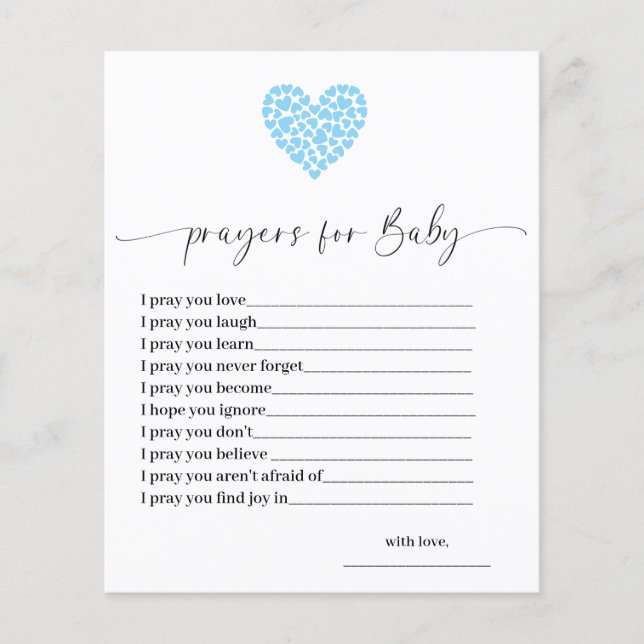 Lámina Budget Blue Heart Prayers for Baby Shower Card (Anverso)