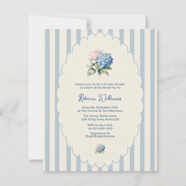 Lámina Budget Blue Hydrangea Coastal Stripe Bridal Shower (Anverso)