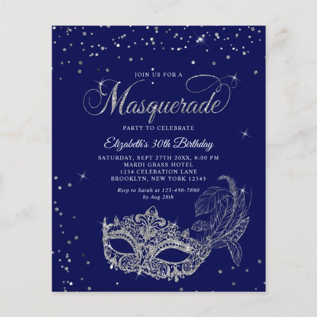 Lámina BUDGET Blue Silver Photo Masquerade Birthday (Anverso)