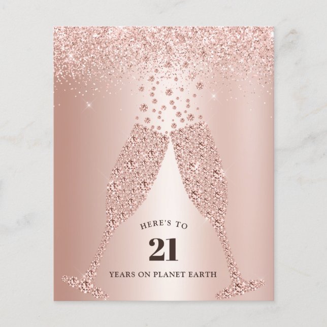 Lámina Budget Blush Pink Champagne 21st Birthday Invite (Anverso)