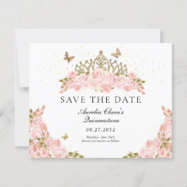 Lámina BUDGET Blush Pink Floral Gold Tiara Quinceanera