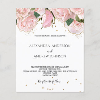 Lámina Budget Blush Pink Gold Floral Wedding Invitation