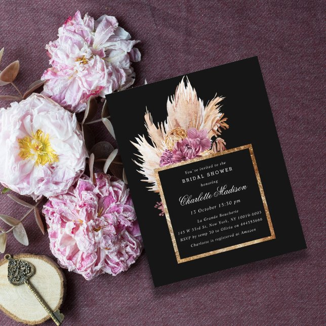 Lámina Budget Boho Black, Gold  Bridal Shower Invitation (Subido por el creador)