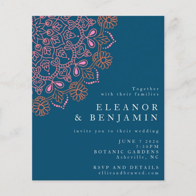 Lámina Budget Boho Floral Mandala Teal Blue Wedding (Anverso)