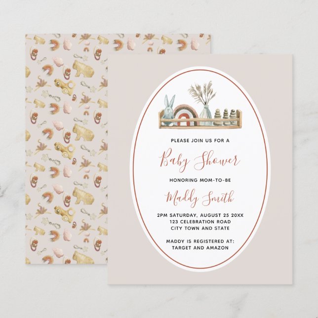 Lámina Budget Boho Toys Terracotta Rainbow Baby Shower (Anverso / Reverso)