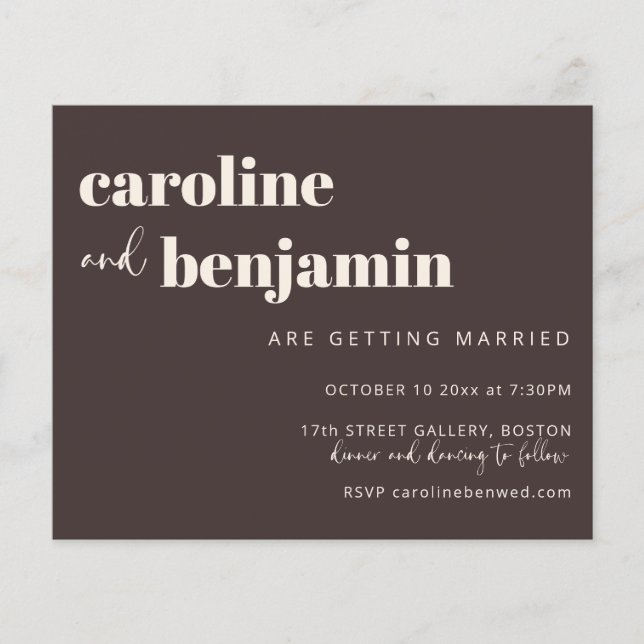 Lámina Budget Bold Warm Brown Chic Modern Wedding Invite (Anverso)
