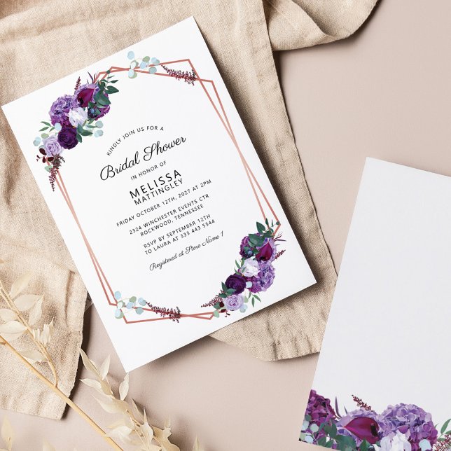 Lámina Budget Bridal Shower Purple Floral Geometric Frame (Subido por el creador)