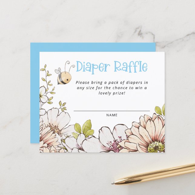 Lámina Budget Bumblebee Blue Baby Shower Diaper Raffle (Anverso/Reverso In Situ)