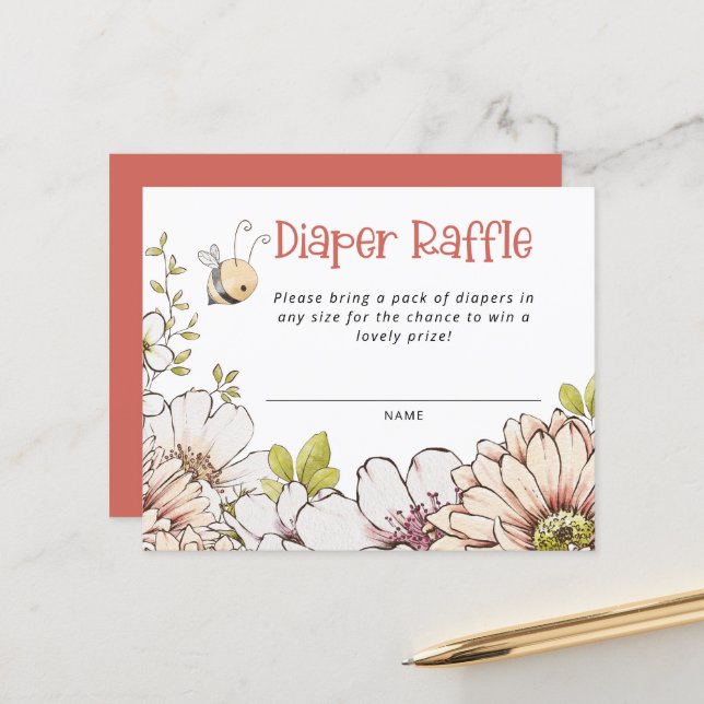 Lámina Budget Bumblebee Coral Baby Shower Diaper Raffle (Anverso/Reverso In Situ)
