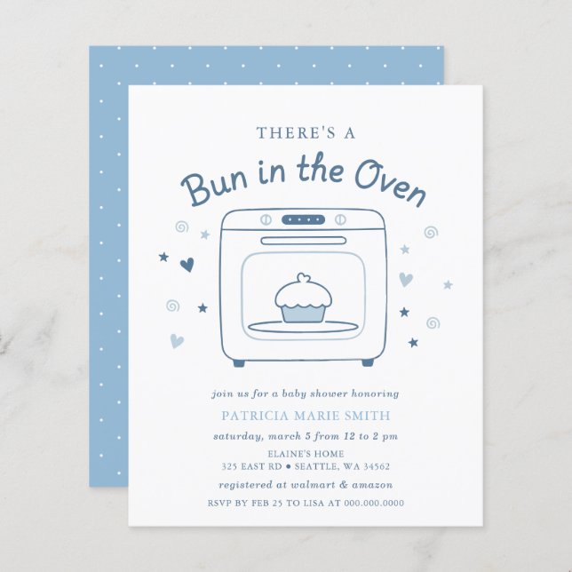 Lámina Budget Bun In The Oven Blue Baby Boy Baby Shower (Anverso / Reverso)