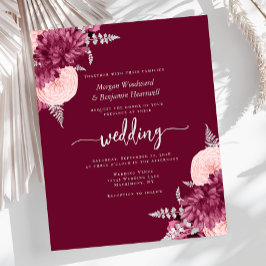 Lámina Budget Burgundy Blush Silver Floral Wedding Invite
