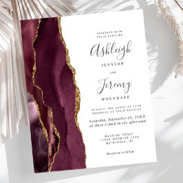 Lámina Budget Burgundy Gold Agate Wedding Invite
