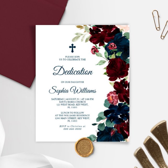 Lámina Budget Burgundy & Navy Blue Dedication Invitation (Subido por el creador)