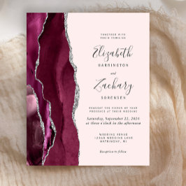 Lámina Budget Burgundy Silver Agate Blush Wedding Invite