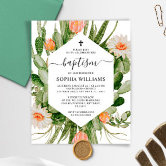 Lámina Budget Cactus Flowers Frame Baptism Invitation