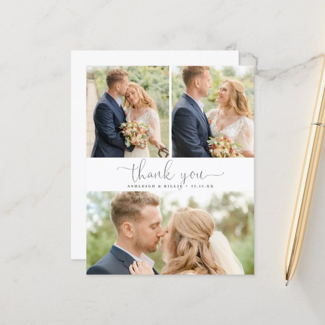 Lámina Budget Calligraphy 3 Photo Collage Thank You (Anverso/Reverso In Situ)