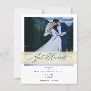 Lámina Budget Cheap Photo Just Married Hand Letterd Quote