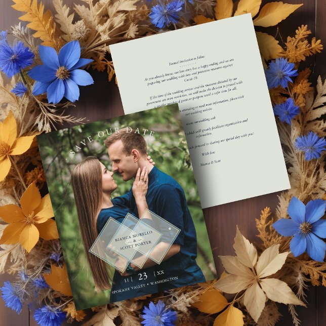 Lámina Budget Chic Transparency Effect Romantic Photo (Inexpensive Chic Transparency Effect Romantic Couple Photo Save the Date with Envelope.)