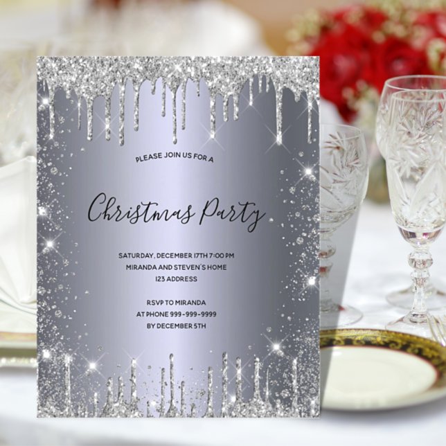 Lámina Budget Christmas Party silver glitter invitation (Subido por el creador)