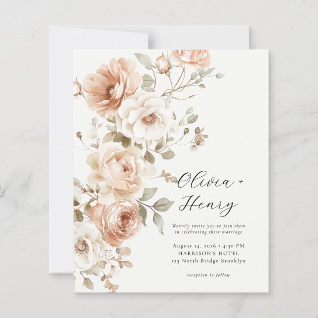 Lámina Budget Classic Elegant Floral Wedding Invitation (Anverso)