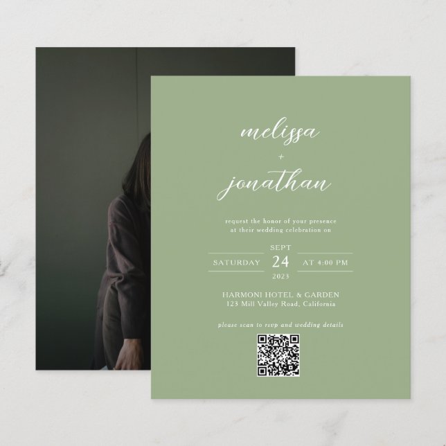 Lámina BUDGET Classic Sage Green Photo QR Code Wedding (Anverso / Reverso)