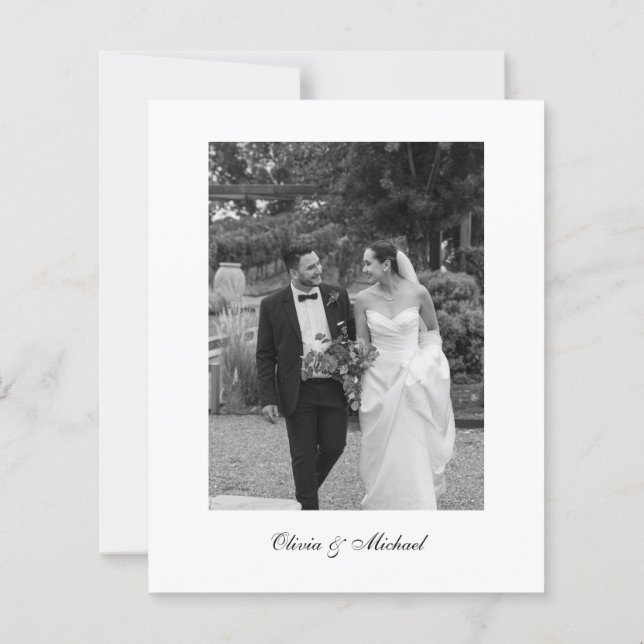 Lámina Budget Classy Script Photo Wedding Thank You (Reverso)