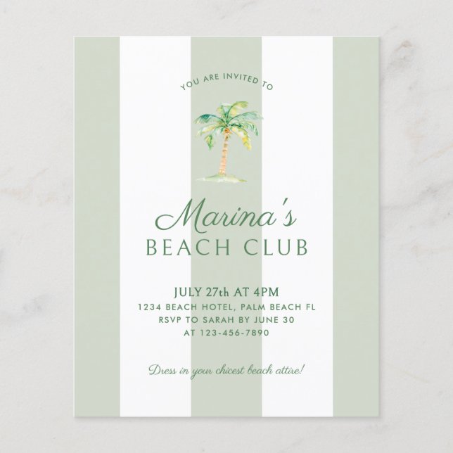 Lámina BUDGET Costa Green Stripes Beach Club Cumpleaños (Anverso)