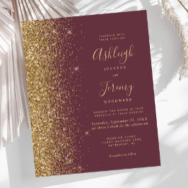 Lámina Budget Dark Burgundy Gold Glitter Wedding Invite
