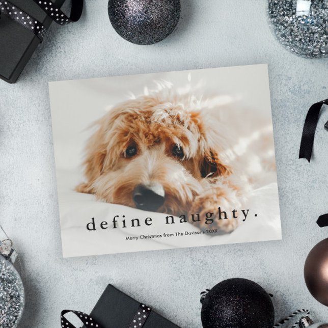 Lámina Budget Define Naughty Funny Mascotas Navidades Car (Funny Naughty Pet Photo Christmas Holiday Card.)