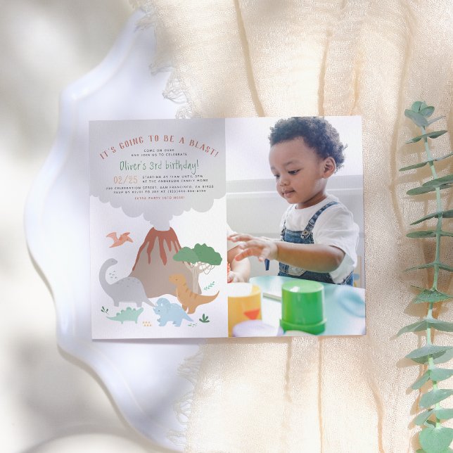 Lámina Budget Dinosaur & Volcano Boy Photo Birthday Party (Subido por el creador)
