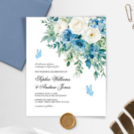 Lámina Budget Dusty Blue Flowers Wedding Invitation